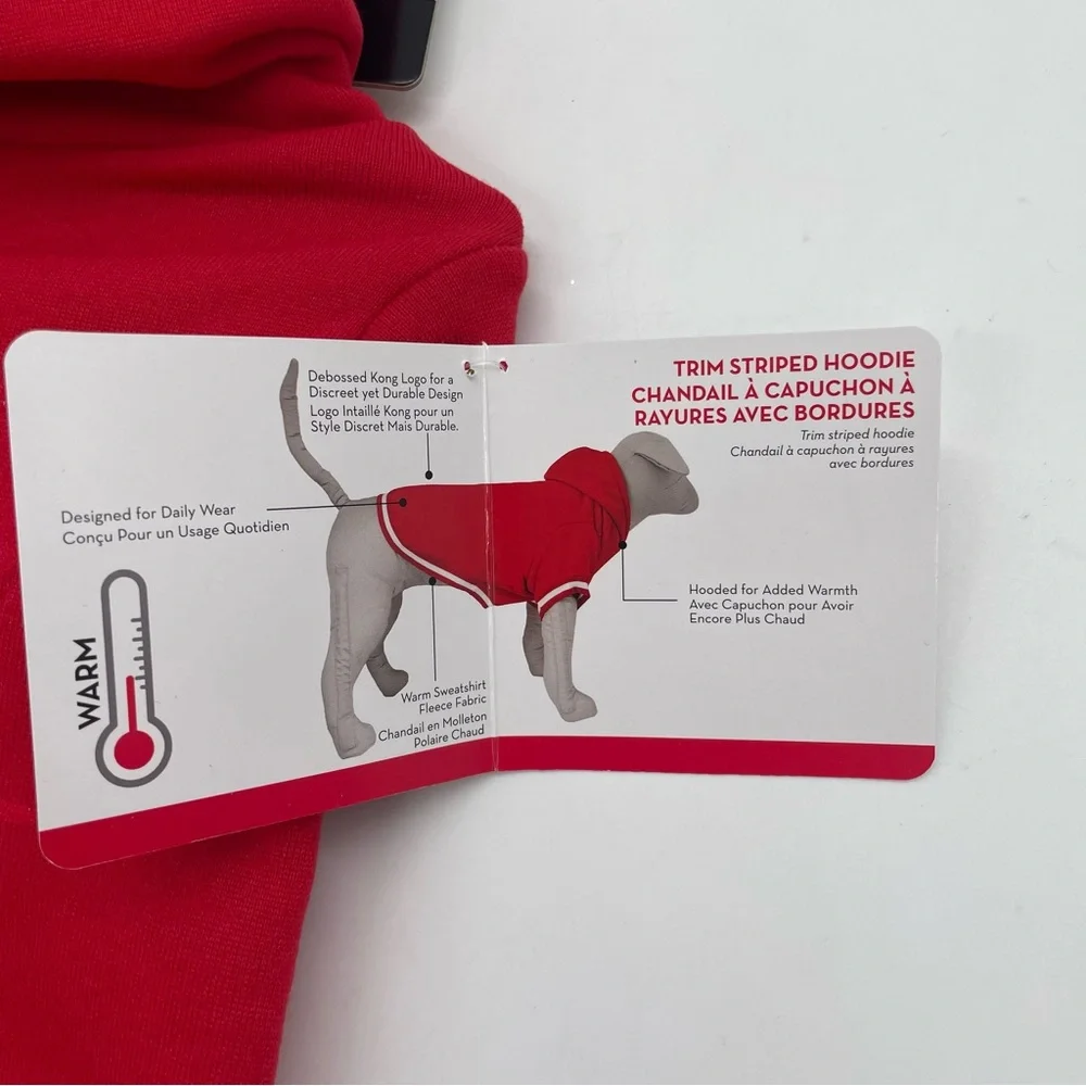 Dog KONG OuterWear Size XS Trim striped Fleece pull over‎ Hoodie Red & White